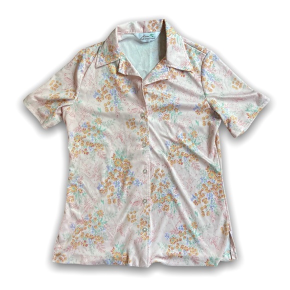 Vintage 70s Floral Print Button Down Blouse - Picture 6 of 8